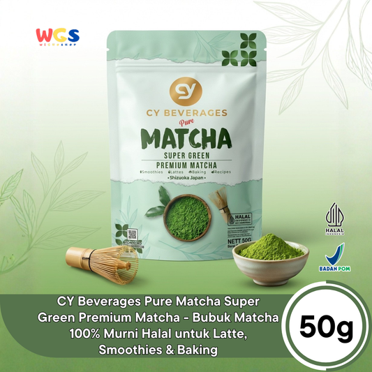 CY Beverages Pure Matcha Super Green Premium Matcha 50g - Bubuk Matcha 100% Murni Halal untuk Latte, Smoothies & Baking