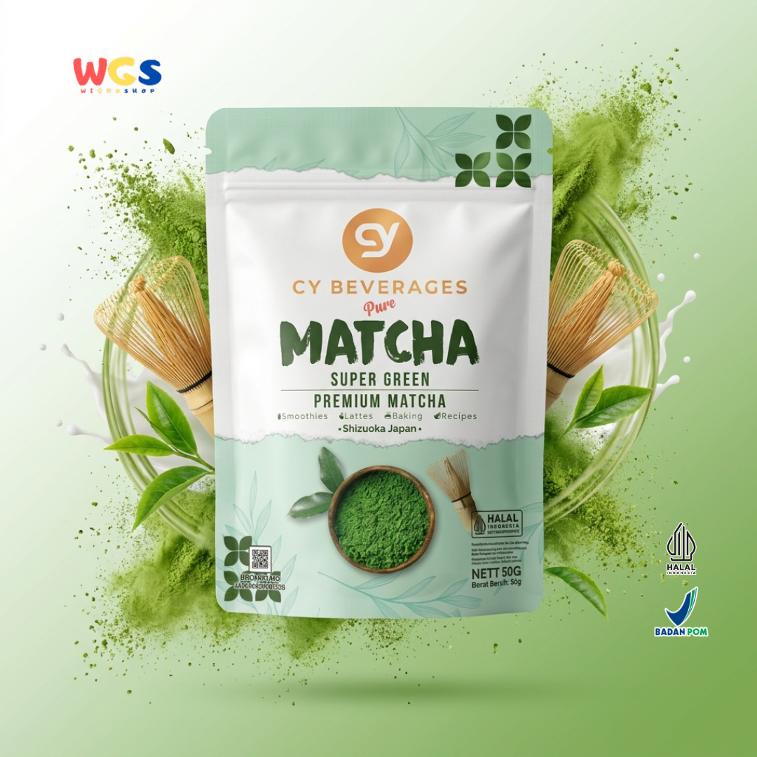 CY Beverages Pure Matcha Super Green Premium Matcha 50g - Bubuk Matcha 100% Murni Halal untuk Latte, Smoothies & Baking