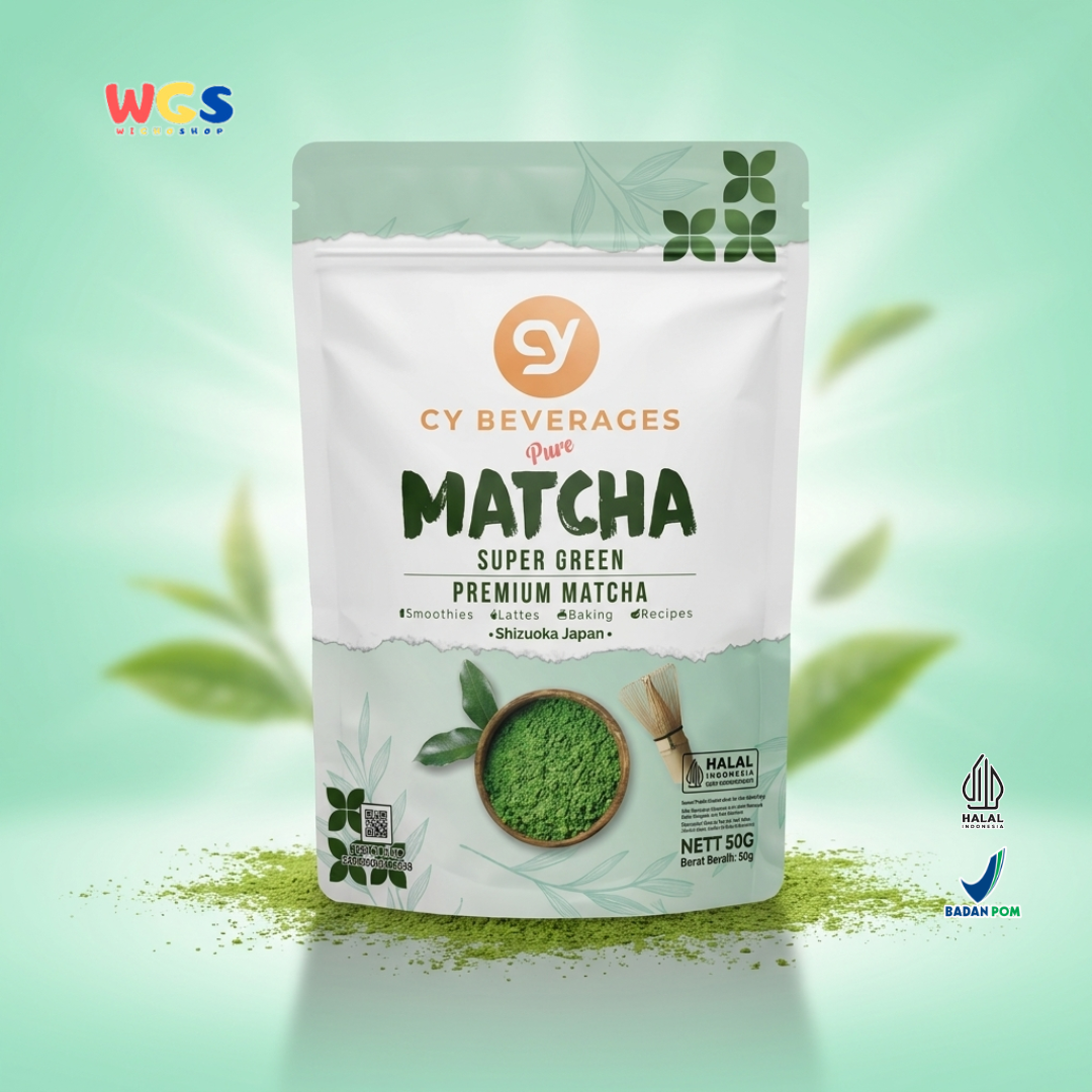 CY Beverages Pure Matcha Super Green Premium Matcha 50g - Bubuk Matcha 100% Murni Halal untuk Latte, Smoothies & Baking