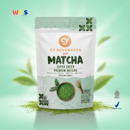 CY Beverages Pure Matcha Super Green Premium Matcha 50g - Bubuk Matcha 100% Murni Halal untuk Latte, Smoothies & Baking