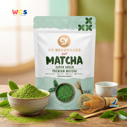 CY Beverages Pure Matcha Super Green Premium Matcha 50g - Bubuk Matcha 100% Murni Halal untuk Latte, Smoothies & Baking