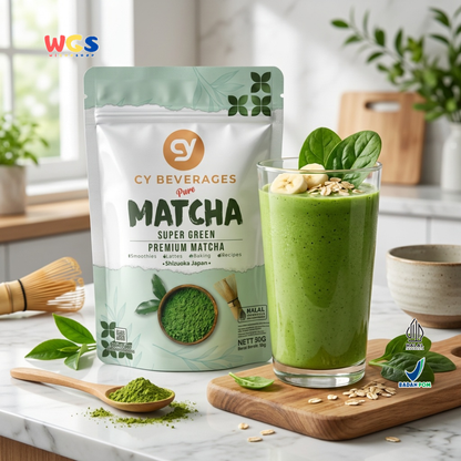 CY Beverages Pure Matcha Super Green Premium Matcha 50g - Bubuk Matcha 100% Murni Halal untuk Latte, Smoothies & Baking