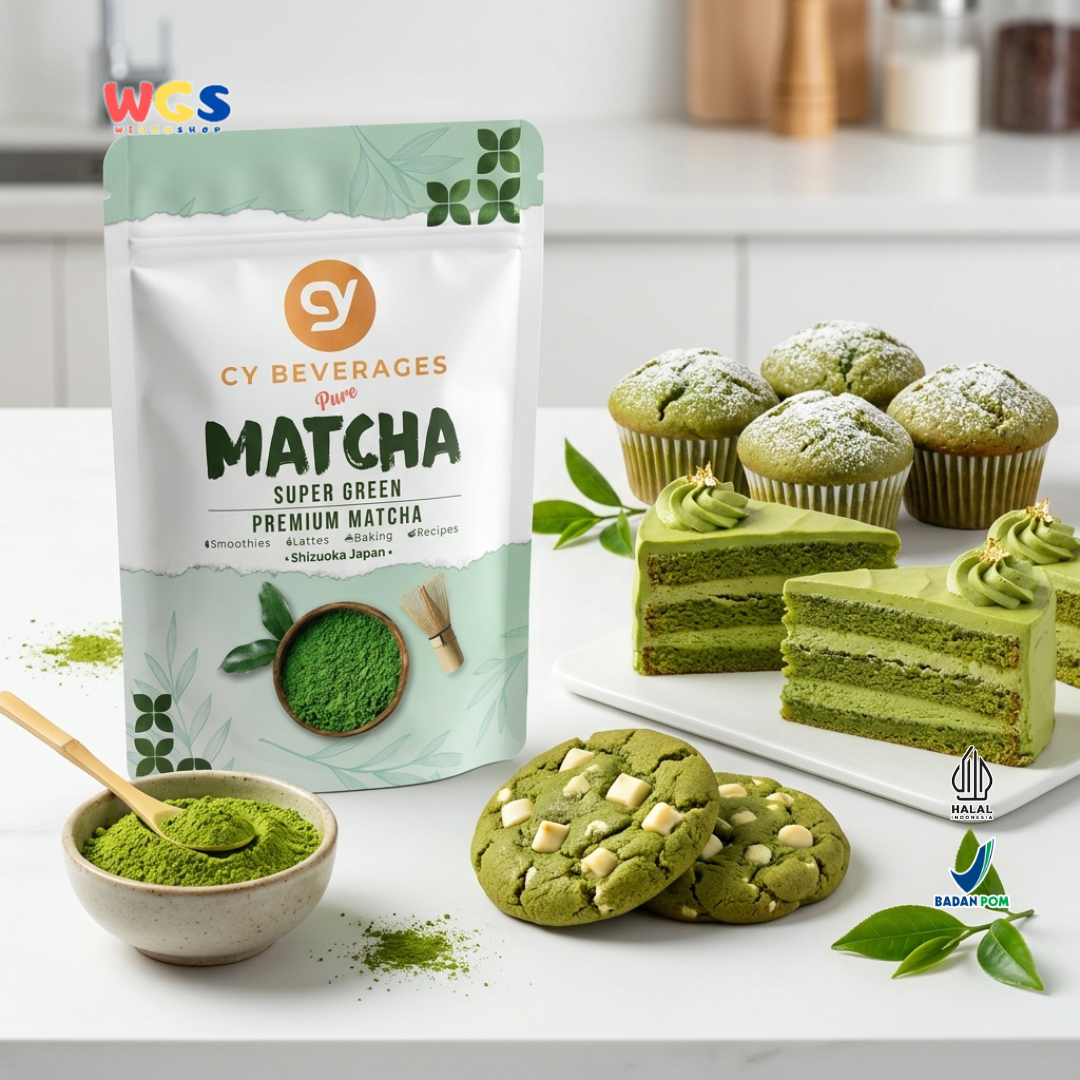 CY Beverages Pure Matcha Super Green Premium Matcha 50g - Bubuk Matcha 100% Murni Halal untuk Latte, Smoothies & Baking