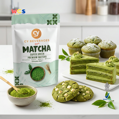 CY Beverages Pure Matcha Super Green Premium Matcha 50g - Bubuk Matcha 100% Murni Halal untuk Latte, Smoothies & Baking