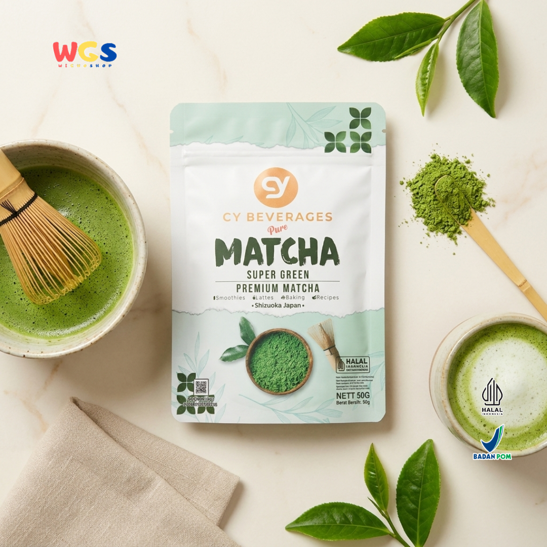 CY Beverages Pure Matcha Super Green Premium Matcha 50g - Bubuk Matcha 100% Murni Halal untuk Latte, Smoothies & Baking