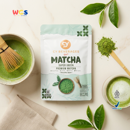 CY Beverages Pure Matcha Super Green Premium Matcha 50g - Bubuk Matcha 100% Murni Halal untuk Latte, Smoothies & Baking