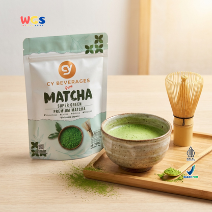 CY Beverages Pure Matcha Super Green Premium Matcha 50g - Bubuk Matcha 100% Murni Halal untuk Latte, Smoothies & Baking