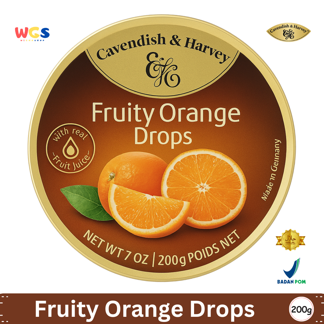 Cavendish & Harvey Fruity Orange Drops 200g - Permen Jeruk Segar dengan Jus Buah Asli