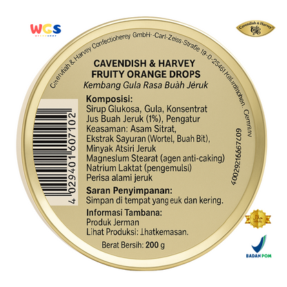 Cavendish & Harvey Fruity Orange Drops 200g - Permen Jeruk Segar dengan Jus Buah Asli