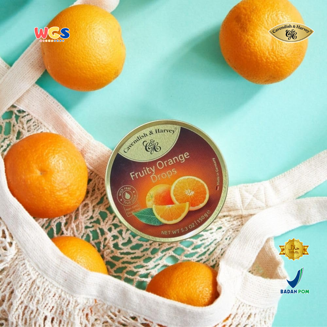 Cavendish & Harvey Fruity Orange Drops 200g - Permen Jeruk Segar dengan Jus Buah Asli