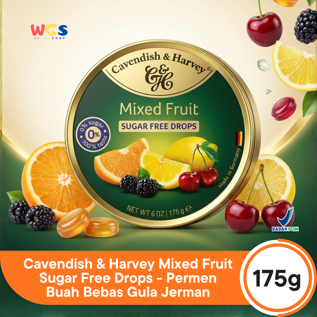 Cavendish &amp; Harvey Sugar-Free Mixed Fruit Drops 175g - Sugar-Free &amp; Refreshing Fruit Candy