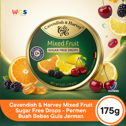 Cavendish &amp; Harvey Sugar-Free Mixed Fruit Drops 175g - Sugar-Free &amp; Refreshing Fruit Candy