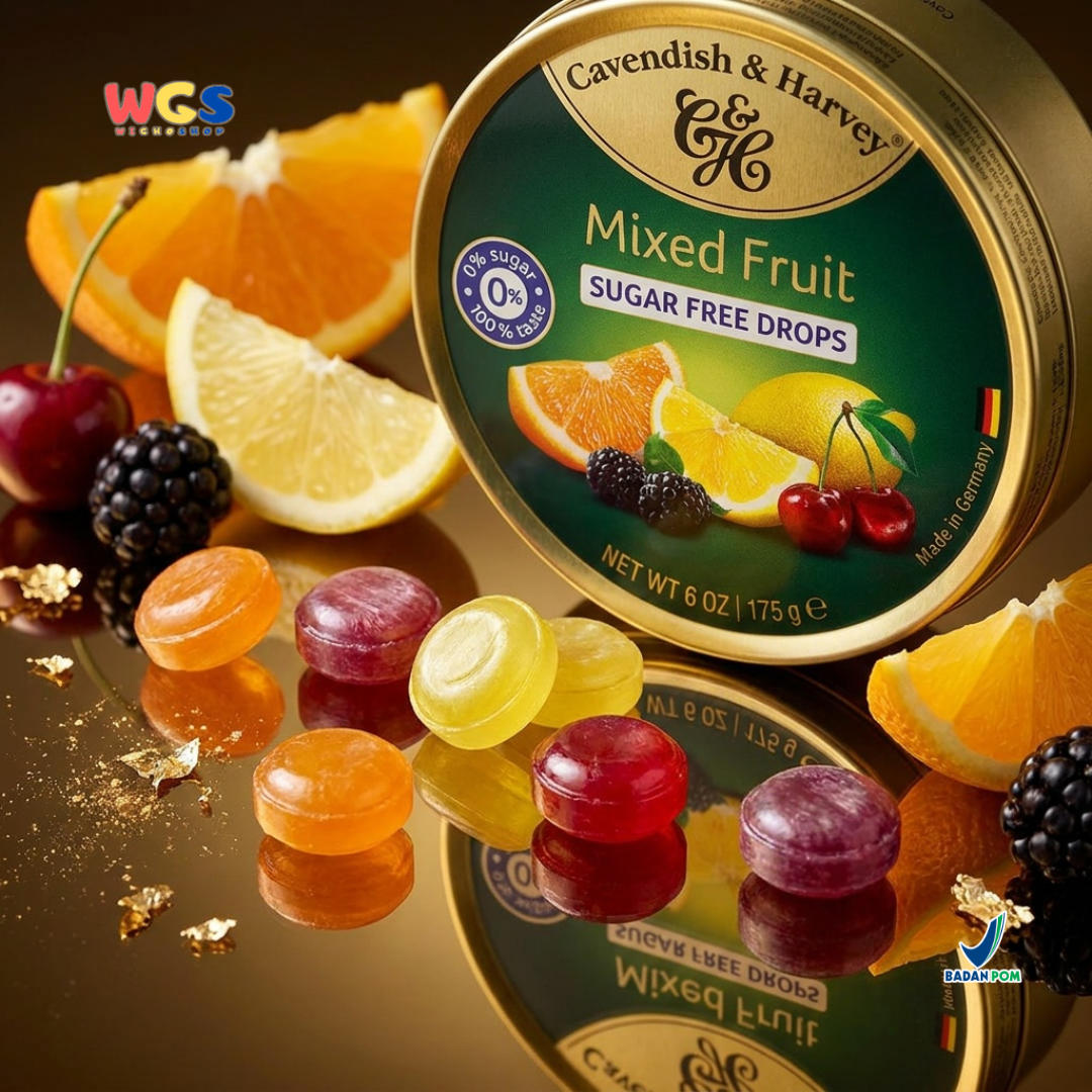 Cavendish &amp; Harvey Sugar-Free Mixed Fruit Drops 175g - Sugar-Free &amp; Refreshing Fruit Candy