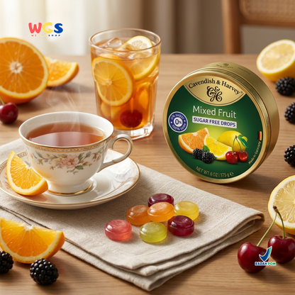 Cavendish &amp; Harvey Sugar-Free Mixed Fruit Drops 175g - Sugar-Free &amp; Refreshing Fruit Candy