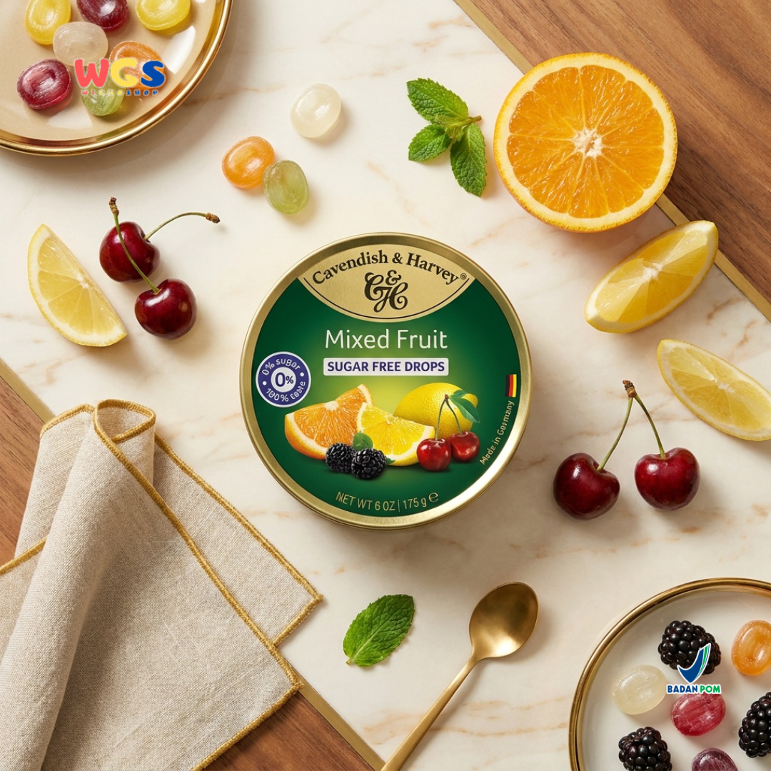 Cavendish &amp; Harvey Sugar-Free Mixed Fruit Drops 175g - Sugar-Free &amp; Refreshing Fruit Candy