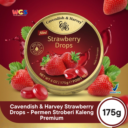 Cavendish & Harvey Strawberry Drops 175g - Permen Stroberi Kaleng Premium