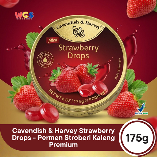 Cavendish & Harvey Strawberry Drops 175g - Permen Stroberi Kaleng Premium
