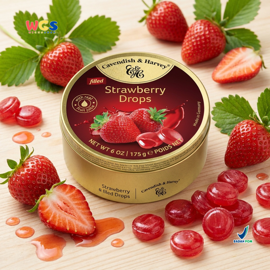 Cavendish & Harvey Strawberry Drops 175g - Permen Stroberi Kaleng Premium