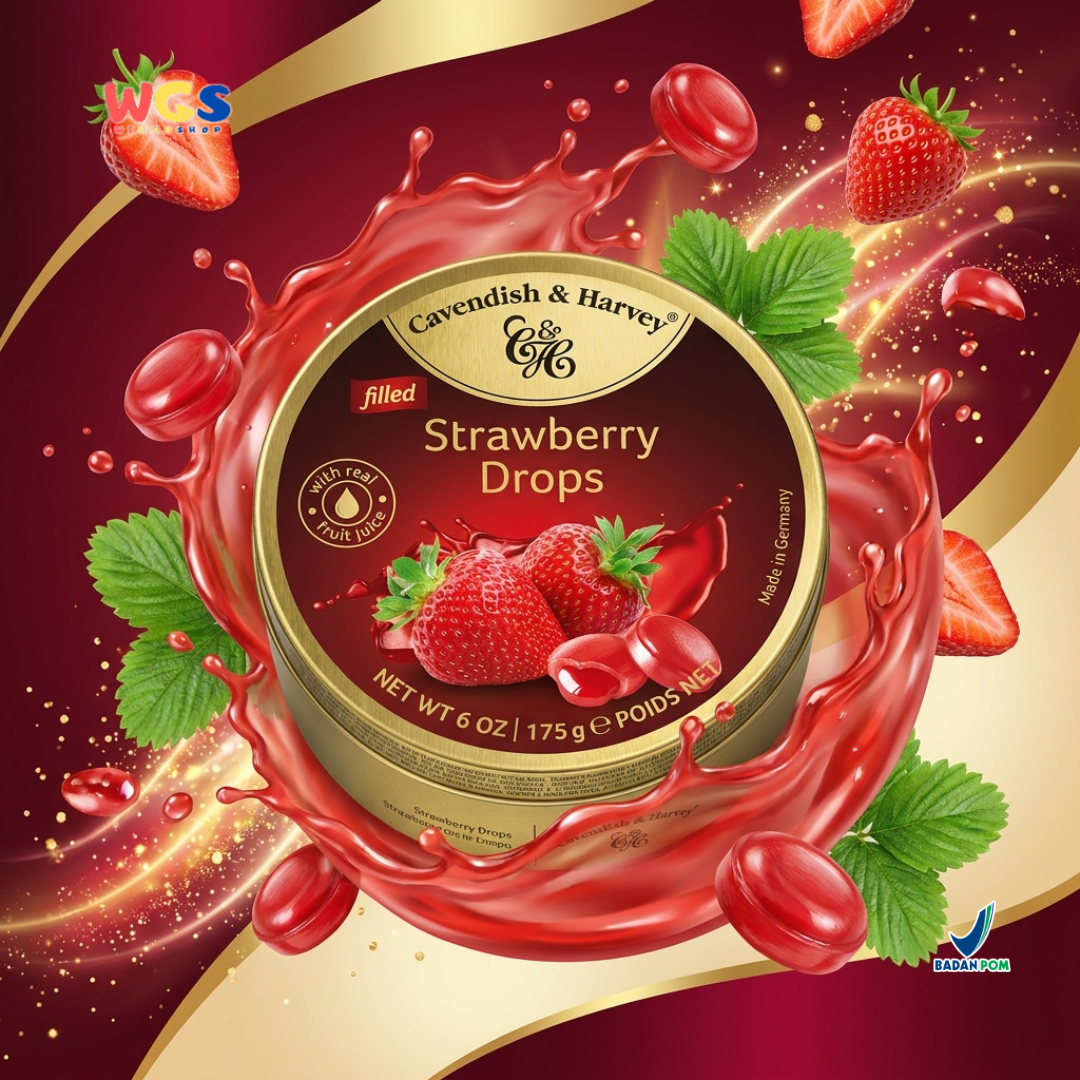 Cavendish & Harvey Strawberry Drops 175g - Permen Stroberi Kaleng Premium
