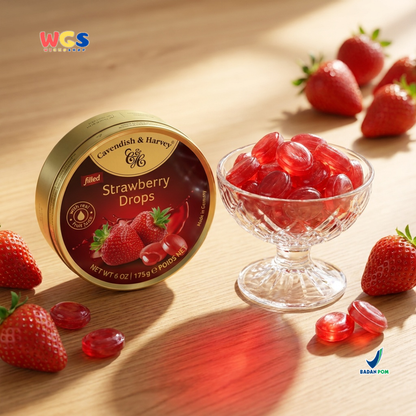 Cavendish & Harvey Strawberry Drops 175g - Permen Stroberi Kaleng Premium