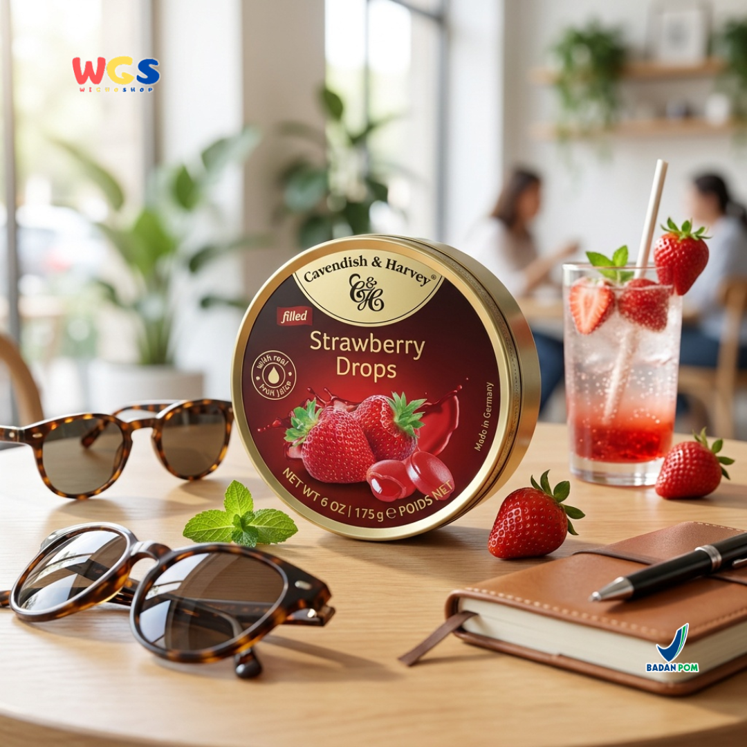 Cavendish & Harvey Strawberry Drops 175g - Permen Stroberi Kaleng Premium