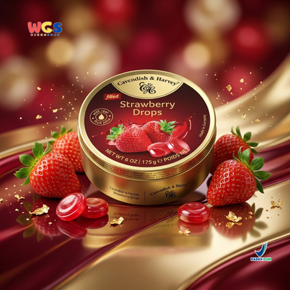 Cavendish & Harvey Strawberry Drops 175g - Permen Stroberi Kaleng Premium