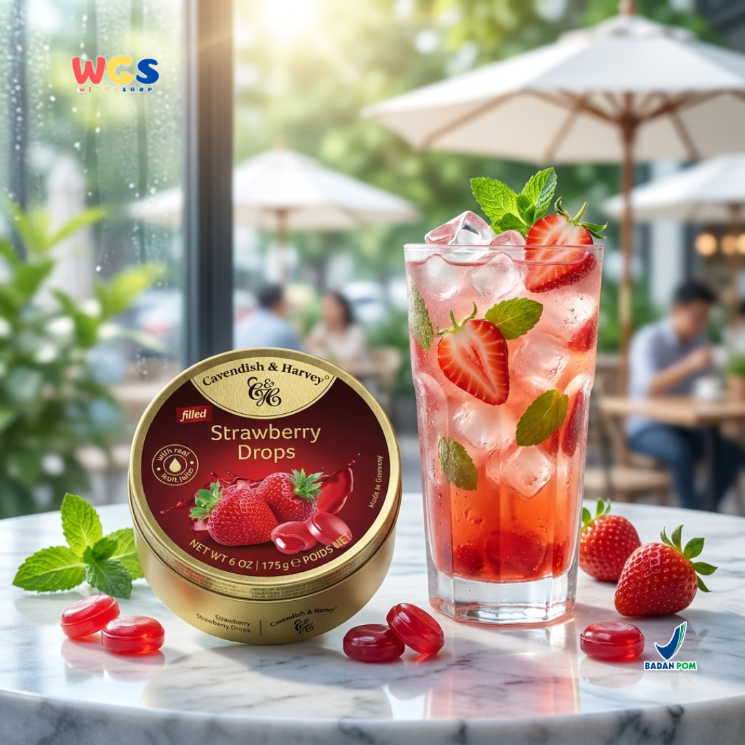 Cavendish & Harvey Strawberry Drops 175g - Permen Stroberi Kaleng Premium