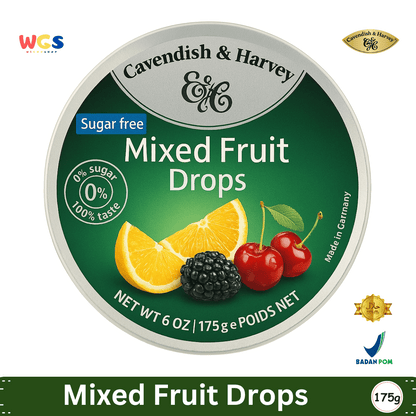 Cavendish & Harvey Sugar Free Mixed Fruit Drops 175g - Permen Buah Bebas Gula & Segar