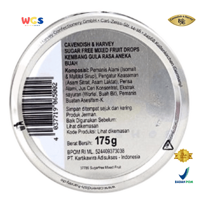 Cavendish & Harvey Sugar Free Mixed Fruit Drops 175g - Permen Buah Bebas Gula & Segar