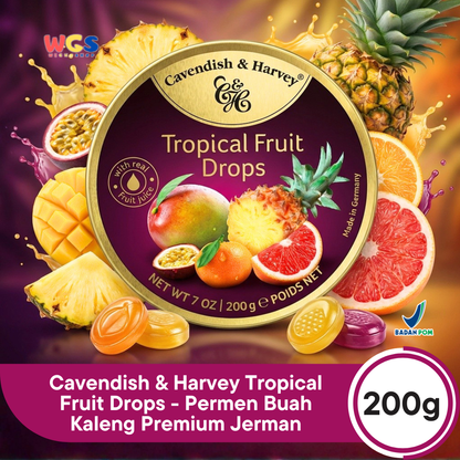 Cavendish &amp; Harvey Tropical Fruit Drops 200g - Fresh &amp; Exotic Tropical Fruit Flavored Candy