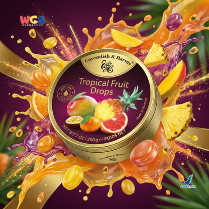 Cavendish &amp; Harvey Tropical Fruit Drops 200g - Fresh &amp; Exotic Tropical Fruit Flavored Candy