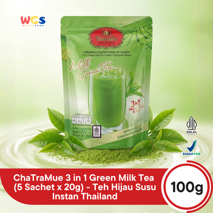 ChaTraMue 3in1 Green Milk Tea Powder 100g (5 Sachets x 20g) – Instant Thai Green Tea Latte