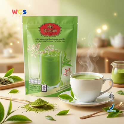 ChaTraMue 3in1 Green Milk Tea Powder 100g (5 Sachets x 20g) – Instant Thai Green Tea Latte