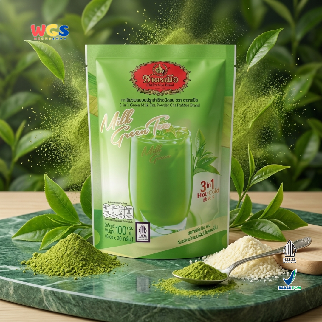 ChaTraMue 3in1 Green Milk Tea Powder 100g (5 Sachets x 20g) – Instant Thai Green Tea Latte