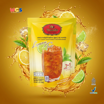 ChaTraMue Lemon Tea 3 in 1 (5 Sachets × 20g) 100g | Ready-to-Brew Thai Lemon Tea Hot &amp; Cold