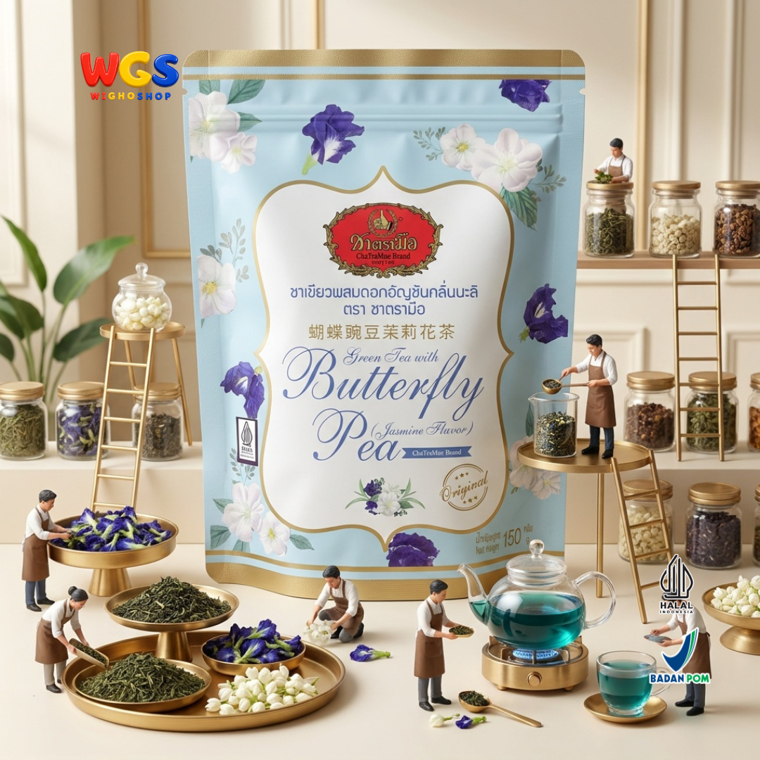 ChaTraMue Green Tea with Butterfly Pea 150g - Teh Hijau Bunga Telang Melati Jasmine Flavor Teh Seduh Thailand