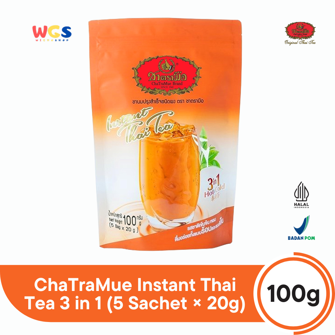 ChaTraMue Instant Thai Tea 3 in 1 (5 Sachet × 20g) 100g | Teh Susu Thailand Siap Seduh Panas & Dingin