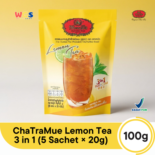 ChaTraMue Lemon Tea 3 in 1 (5 Sachet × 20g) 100g | Teh Lemon Thailand Siap Seduh Panas & Dingin