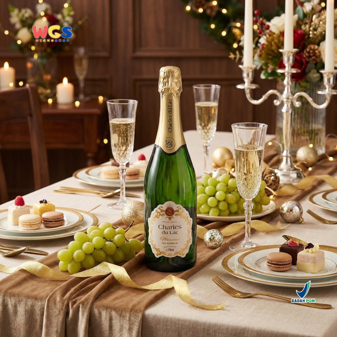 Charles du Lac Monseigneur Sparkling White Grape Drink 750ml - Minuman Sparkling Anggur Putih Non Alkohol