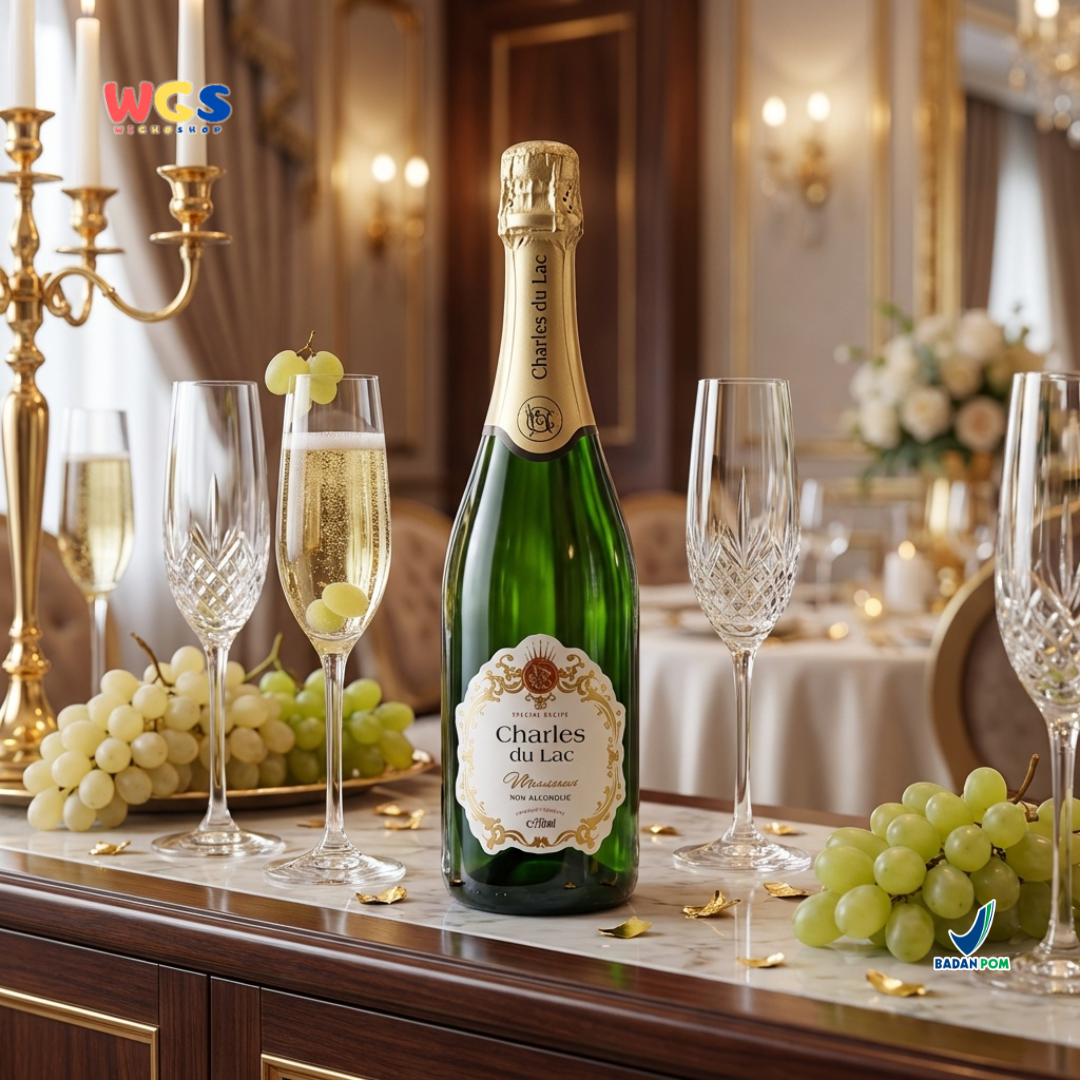 Charles du Lac Monseigneur Sparkling White Grape Drink 750ml - Minuman Sparkling Anggur Putih Non Alkohol