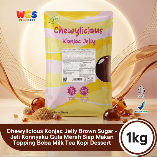 Chewylicious Konjac Jelly Brown Sugar 1kg - Jeli Konnyaku Gula Merah Siap Makan Topping Boba Milk Tea Kopi Dessert