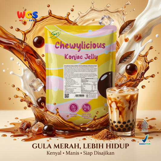 Chewylicious Konjac Jelly Brown Sugar 1kg - Jeli Konnyaku Gula Merah Siap Makan Topping Boba Milk Tea Kopi Dessert