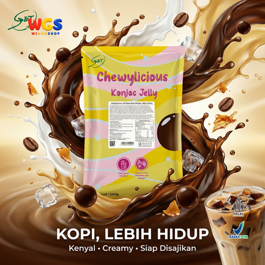 Chewylicious Konjac Jelly Coffee 1kg - Jeli Konnyaku Rasa Kopi Siap Makan Topping Es Kopi Latte Milk Tea Dessert