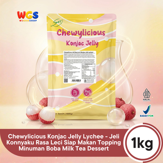 Chewylicious Konjac Jelly Lychee 1kg - Jeli Konnyaku Rasa Leci Siap Makan Topping Minuman Boba Milk Tea Dessert
