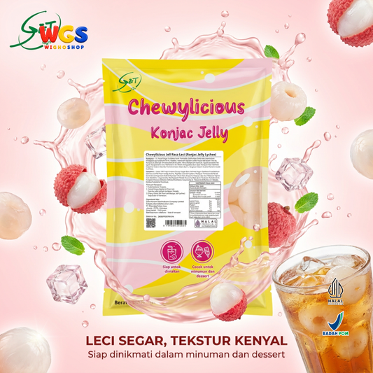 Chewylicious Konjac Jelly Lychee 1kg - Jeli Konnyaku Rasa Leci Siap Makan Topping Minuman Boba Milk Tea Dessert