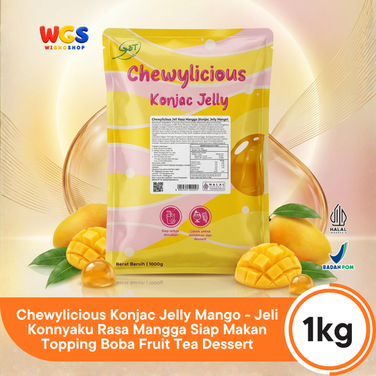 Chewylicious Konjac Jelly Mango 1kg - Jeli Konnyaku Rasa Mangga Siap Makan Topping Boba Fruit Tea Dessert