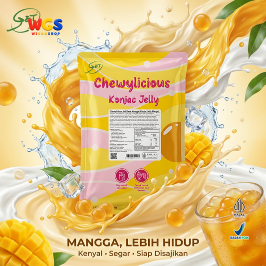 Chewylicious Konjac Jelly Mango 1kg - Jeli Konnyaku Rasa Mangga Siap Makan Topping Boba Fruit Tea Dessert