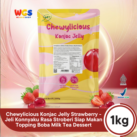 Chewylicious Konjac Jelly Strawberry 1kg - Jeli Konnyaku Rasa Stroberi Siap Makan Topping Boba Milk Tea Dessert