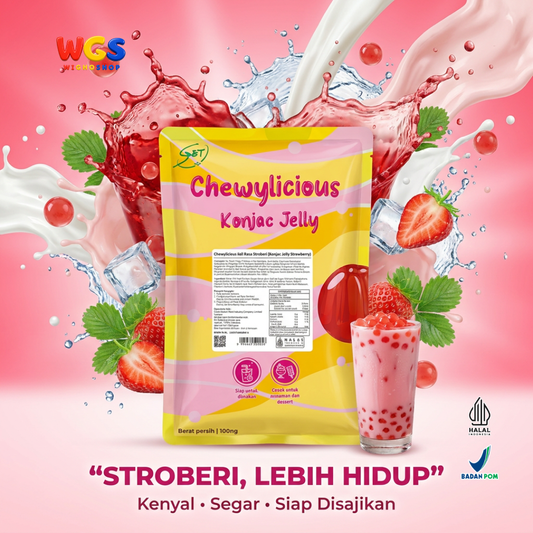Chewylicious Konjac Jelly Strawberry 1kg - Jeli Konnyaku Rasa Stroberi Siap Makan Topping Boba Milk Tea Dessert