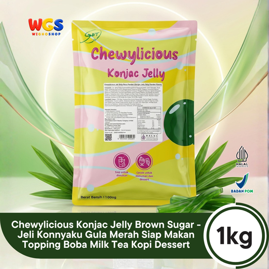 Chewylicious Konjac Jelly Strip Pandan 1kg - Jeli Konnyaku Rasa Pandan Siap Makan Topping Boba Milk Tea Dessert